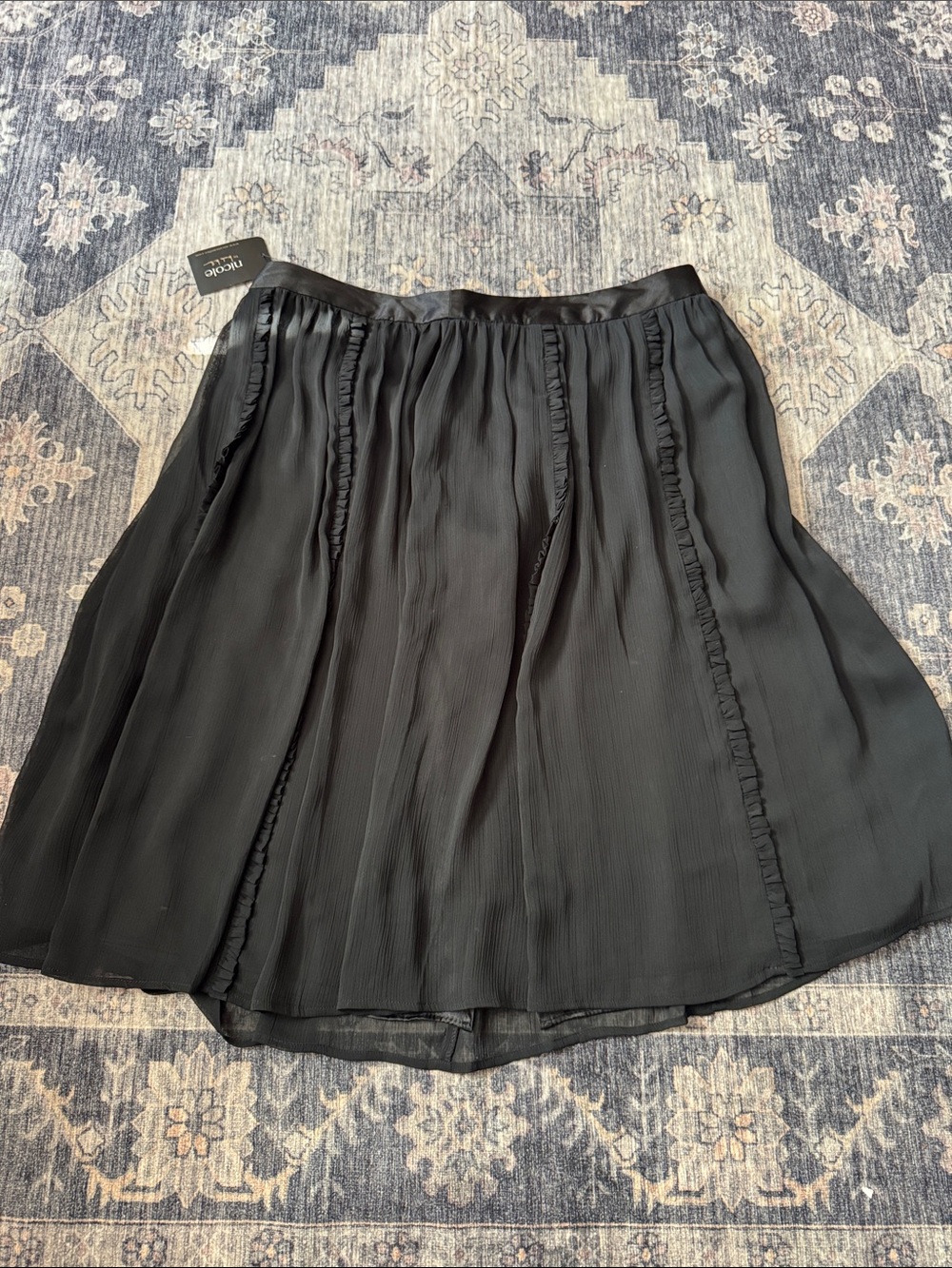 Nicole Miller Black Pleated Panel Skater Skirt